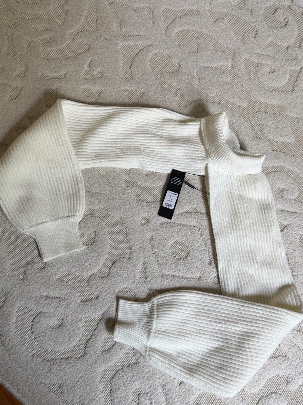Fashion Nova Cream Ribbed Turtleneck Bolero